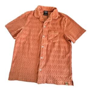 UGG Tasman Jacquard Terry Cloth Braid Button Down Shirt Mens Medium Short Sleeve